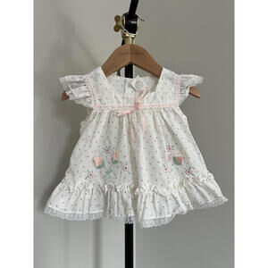 Vintage Paper Tag Floral Baby Dress or Pinafore Overlay – 3D Rose Details